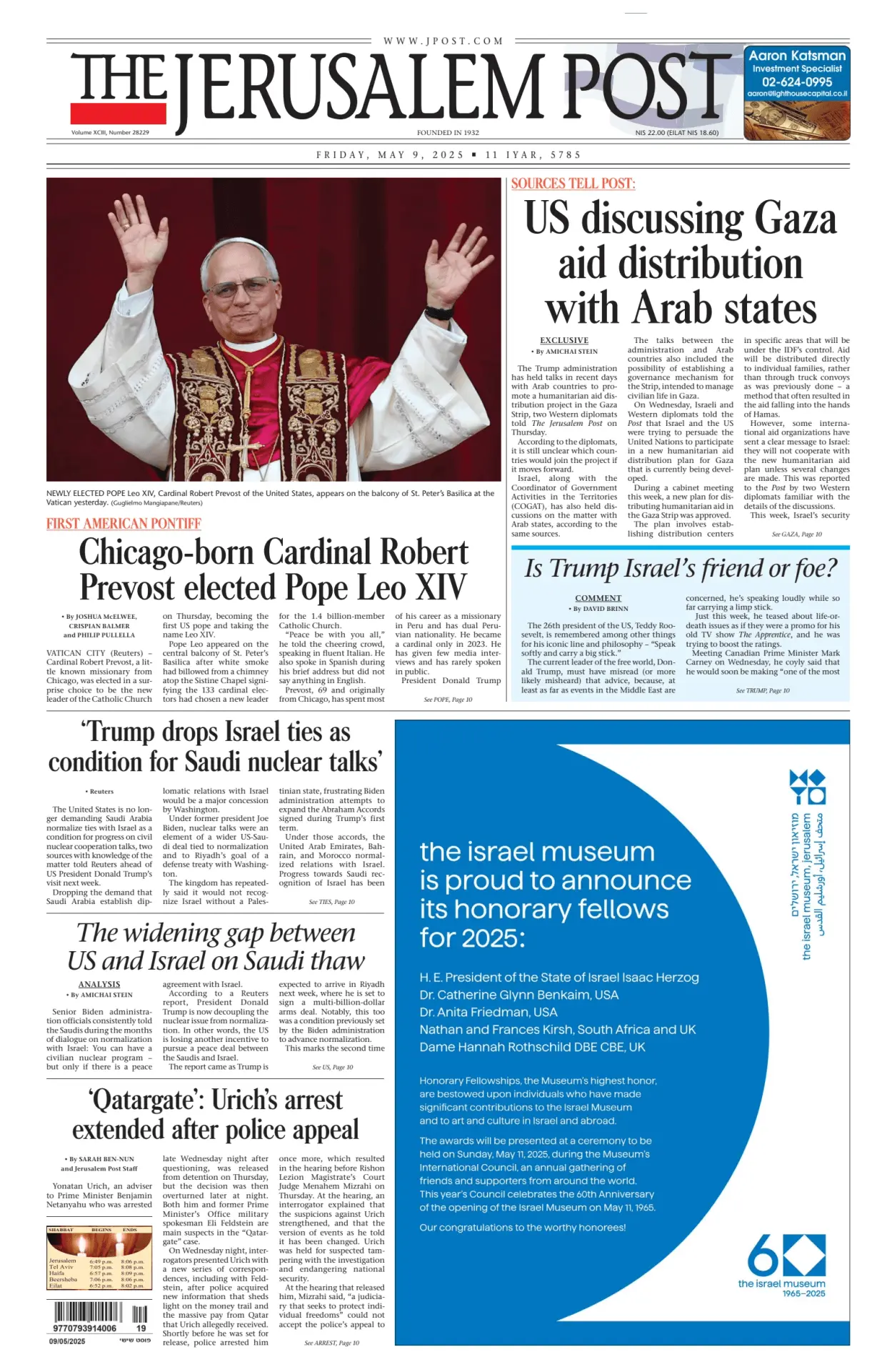 Prima-pagina-the jerusalem post-edizione-di-oggi-09-05-2025